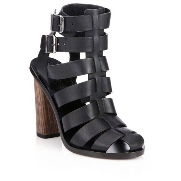 Vince Sandals Caged Strappy Nicolette Womens 8M 38 Black Leather Block High Heel - Picture 4 of 16